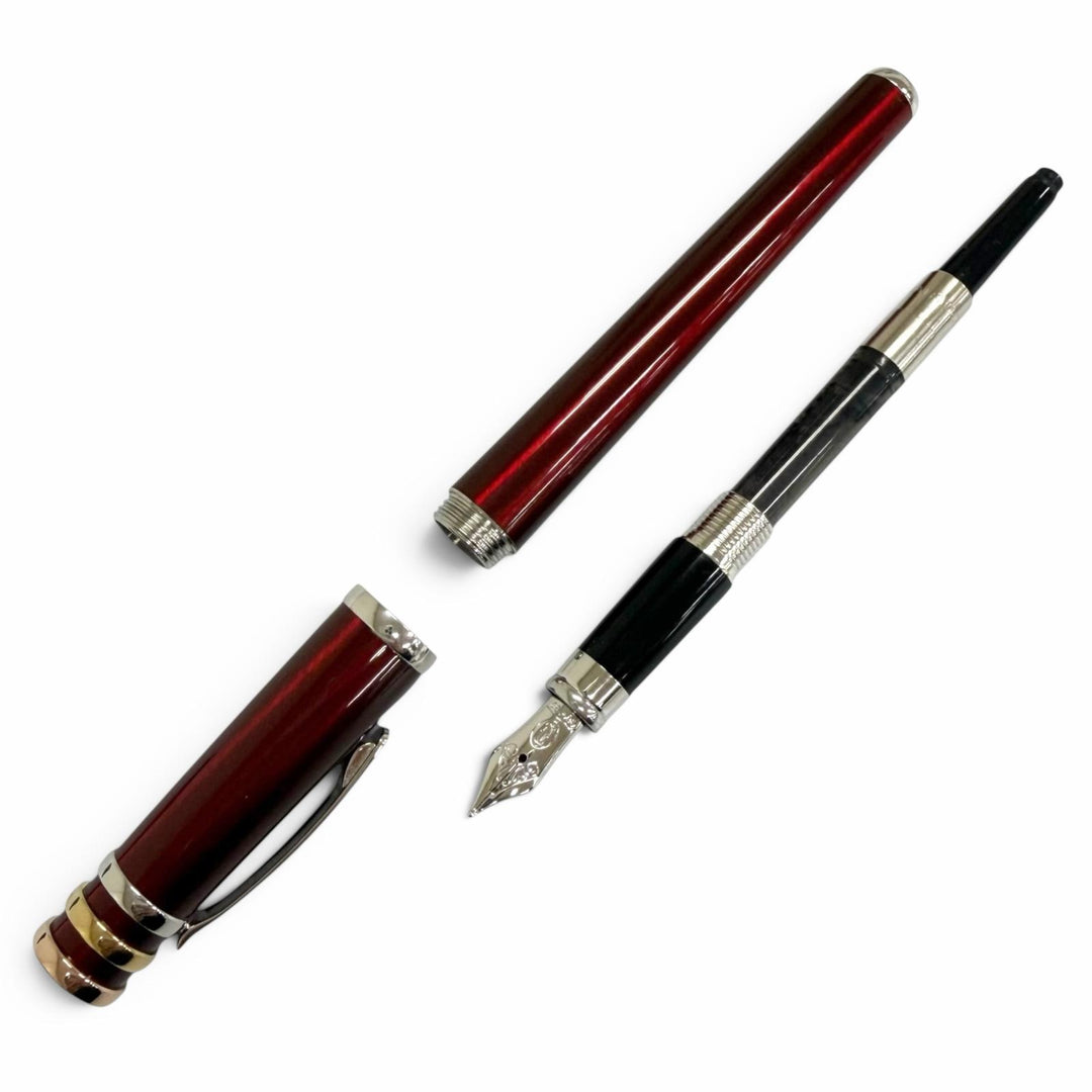 美品□Cartier カルティエ ペン先18K Mニブ トリニティ ドゥ カルティエ キャップ式 万年筆 ステーショナリー ボルドー ドイツ製 メンズ