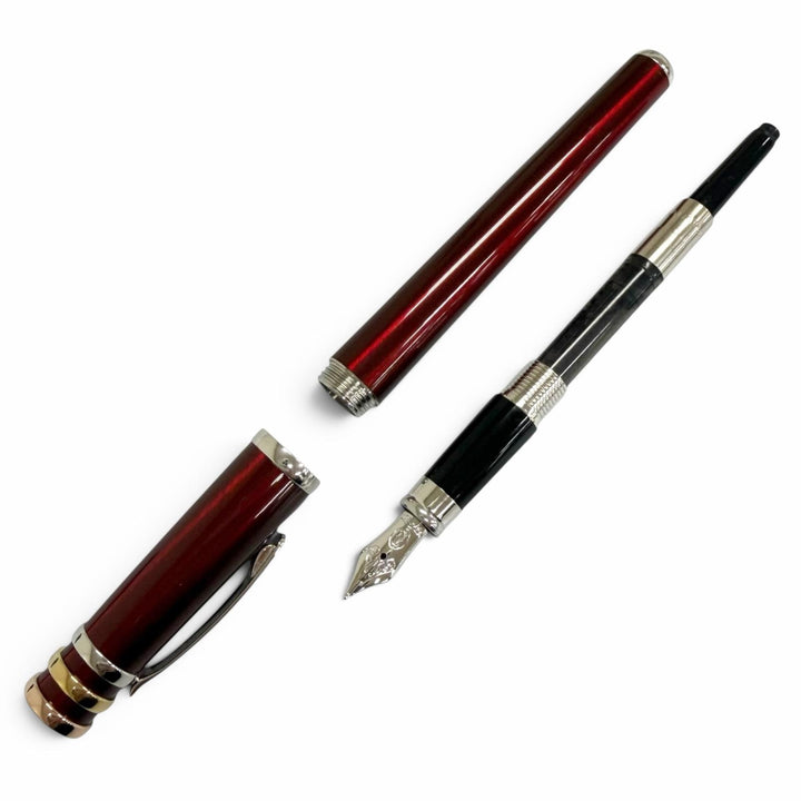 美品□Cartier カルティエ ペン先18K Mニブ トリニティ ドゥ カルティエ キャップ式 万年筆 ステーショナリー ボルドー ドイツ製 メンズ