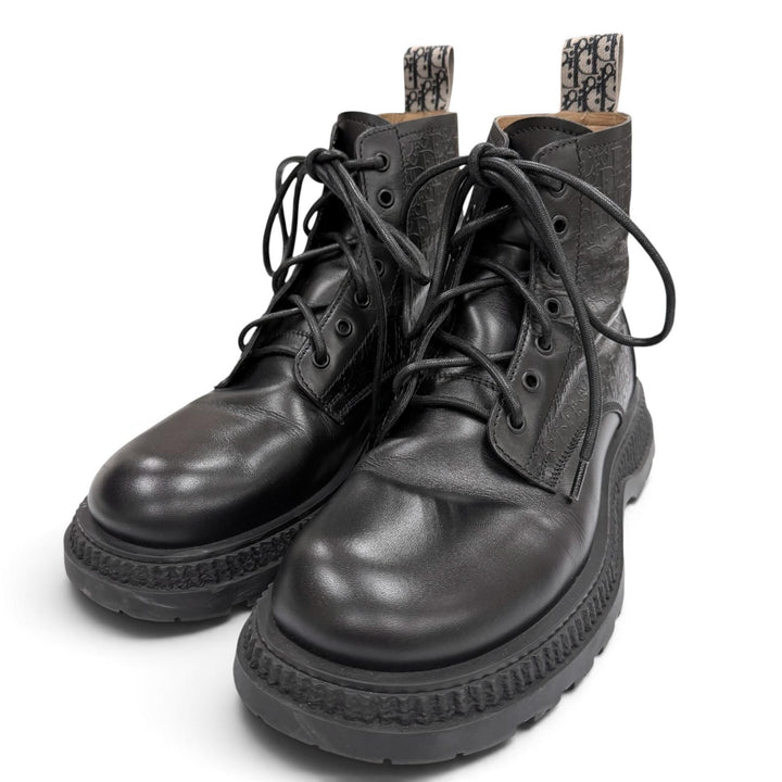 美品▼DIOR ディオール オム BUFFALO LACE-UP BOOTS レザー オブリーク レースアップ ブーツ ブラック 41 イタリア製 メンズ