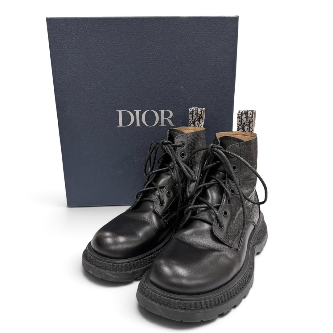 美品▼DIOR ディオール オム BUFFALO LACE-UP BOOTS レザー オブリーク レースアップ ブーツ ブラック 41 イタリア製 メンズ