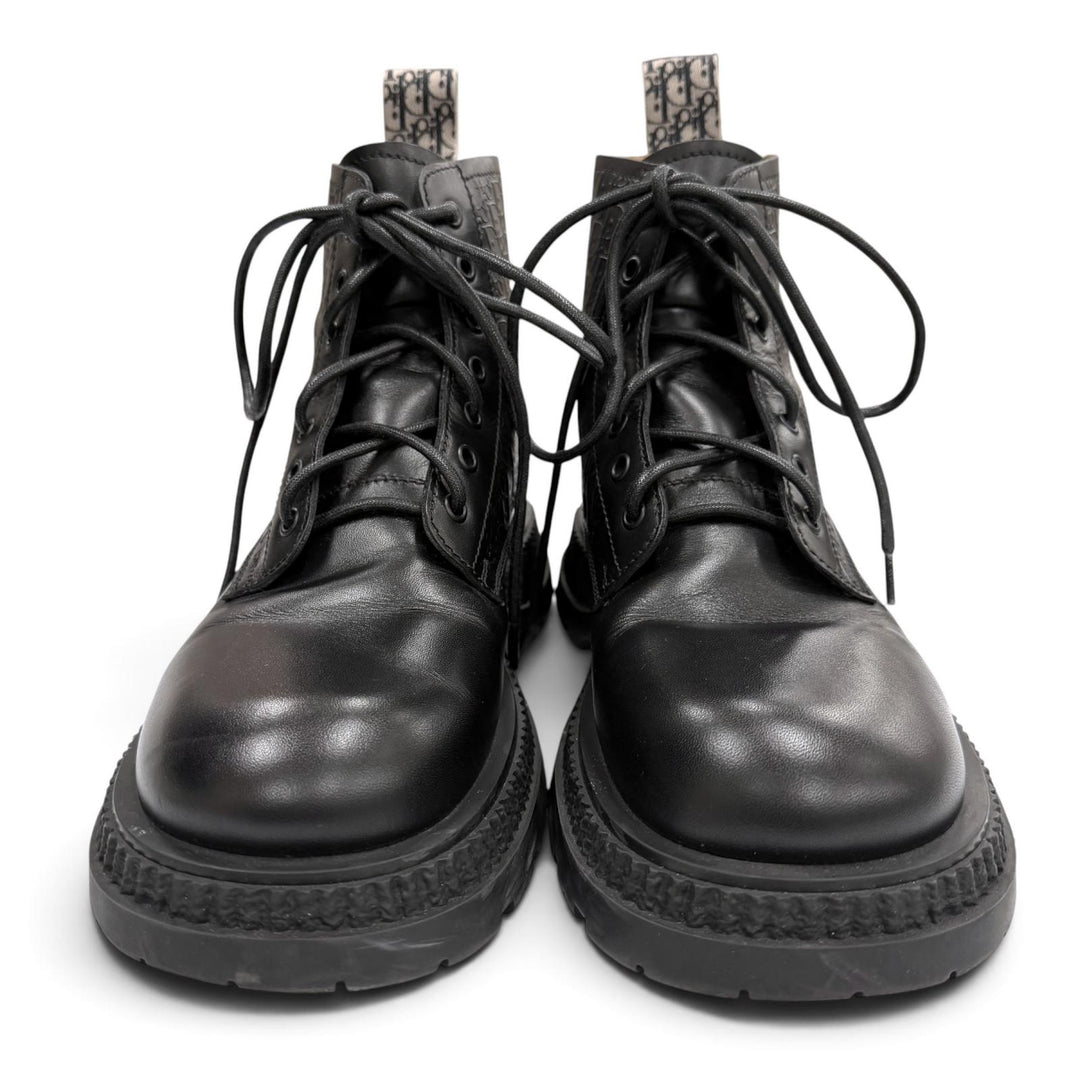美品▼DIOR ディオール オム BUFFALO LACE-UP BOOTS レザー オブリーク レースアップ ブーツ ブラック 41 イタリア製 メンズ