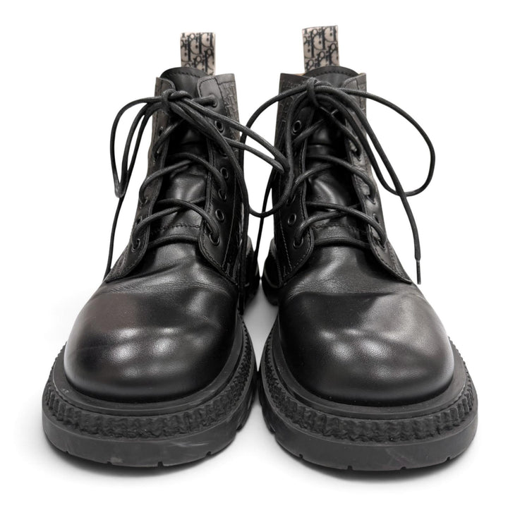 美品▼DIOR ディオール オム BUFFALO LACE-UP BOOTS レザー オブリーク レースアップ ブーツ ブラック 41 イタリア製 メンズ