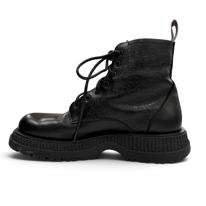 美品▼DIOR ディオール オム BUFFALO LACE-UP BOOTS レザー オブリーク レースアップ ブーツ ブラック 41 イタリア製 メンズ