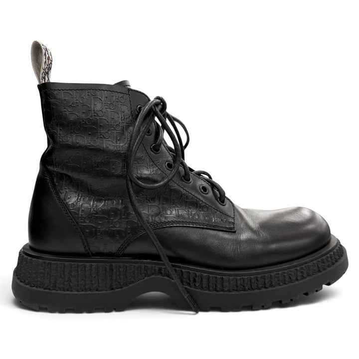 美品▼DIOR ディオール オム BUFFALO LACE-UP BOOTS レザー オブリーク レースアップ ブーツ ブラック 41 イタリア製 メンズ