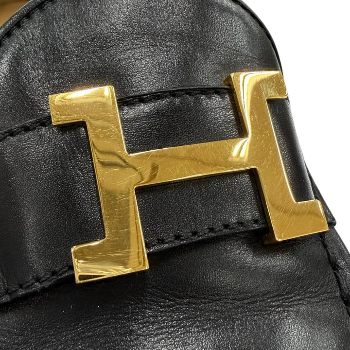 美品☆HERMES エルメス コンスタンス ゴールド金具 Hロゴ金具 レザー ヒールローファー パンプス ブラック 35.5 イタリア製 レディース