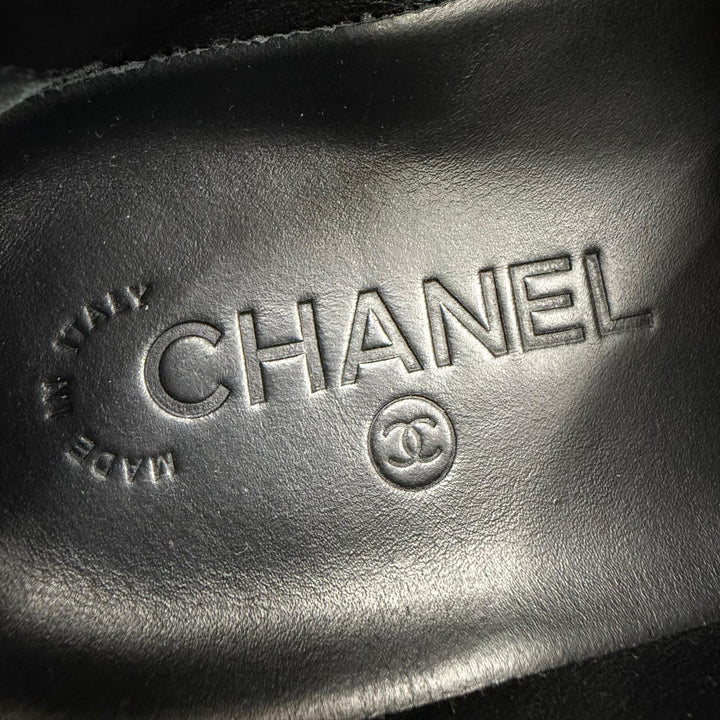 美品☆CHANEL シャネル G34967 ココマーク・ロゴ金具 ベルクロ レースアップ レザー ミドルハイカットスニーカー ブラック 36 箱・保袋付