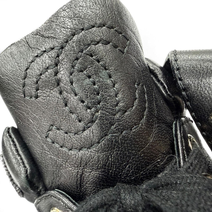 美品☆CHANEL シャネル G34967 ココマーク・ロゴ金具 ベルクロ レースアップ レザー ミドルハイカットスニーカー ブラック 36 箱・保袋付