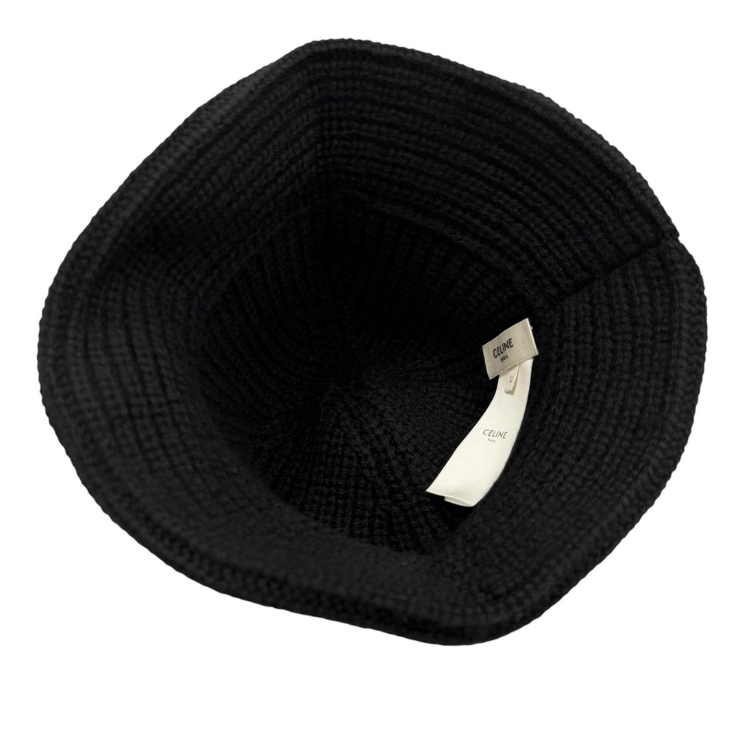 美品▼CELINE セリーヌ 2A80T384D カシミヤ100% トリオンフ ニット帽子 バケットハット ブラック TU イタリア製 正規品 ユニセックス