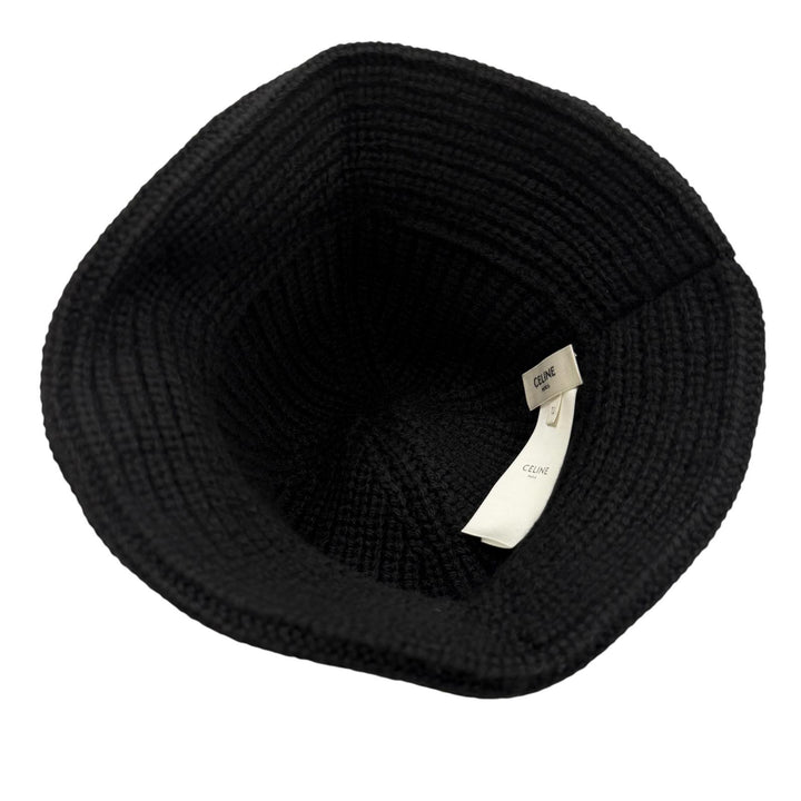 美品▼CELINE セリーヌ 2A80T384D カシミヤ100% トリオンフ ニット帽子 バケットハット ブラック TU イタリア製 正規品 ユニセックス