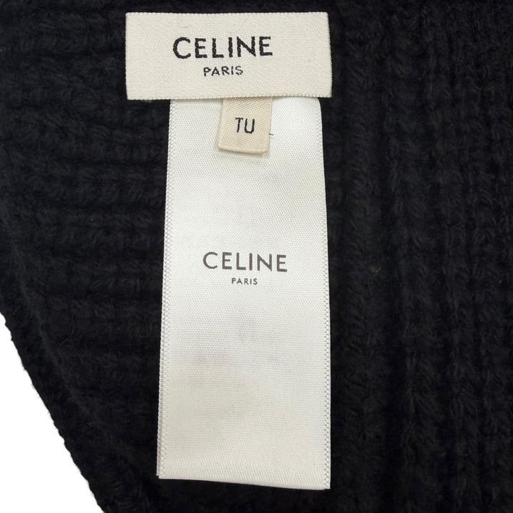 美品▼CELINE セリーヌ 2A80T384D カシミヤ100% トリオンフ ニット帽子 バケットハット ブラック TU イタリア製 正規品 ユニセックス