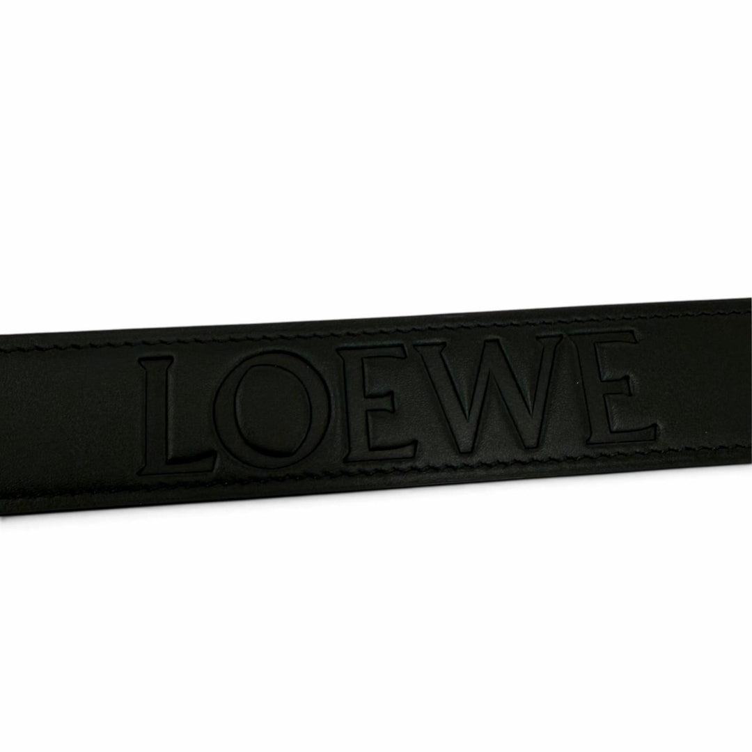 極美品☆LOEWE ロエベ 182425 エンボスロゴデザイン アナグラム金具 レザー ベルト ブラック 80/32 スペイン製 レディース