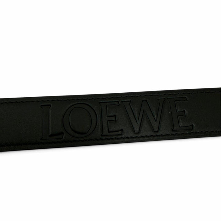 極美品☆LOEWE ロエベ 182425 エンボスロゴデザイン アナグラム金具 レザー ベルト ブラック 80/32 スペイン製 レディース