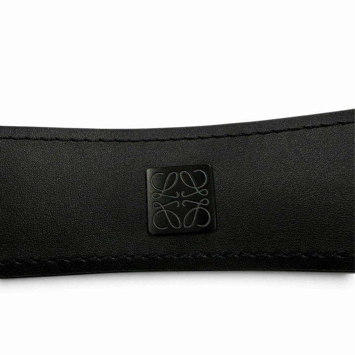 極美品☆LOEWE ロエベ 182425 エンボスロゴデザイン アナグラム金具 レザー ベルト ブラック 80/32 スペイン製 レディース