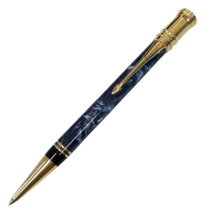 良品□PARKER TIFFANY&amp;Co. パーカー ティファニー デュオフォールド ダブルネーム マーブル ボールペン ゴールド ネイビー 筆記確認済み