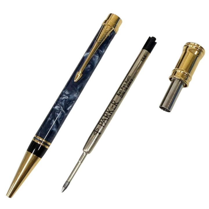良品□PARKER TIFFANY&amp;Co. パーカー ティファニー デュオフォールド ダブルネーム マーブル ボールペン ゴールド ネイビー 筆記確認済み