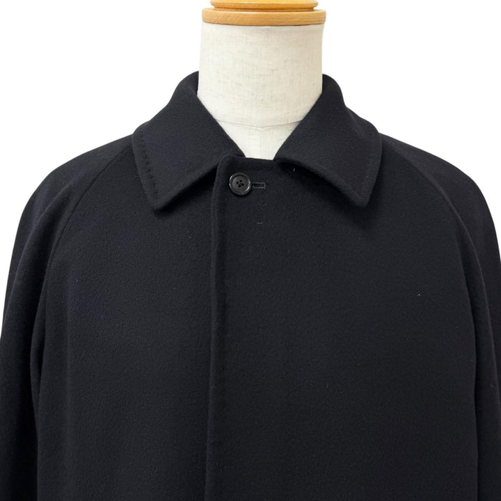 美品□BURBERRY LONDON バーバリーロンドン カシミヤ シルク フライフロント ステンカラーコート ブラック 92-170-5 日本製 正規品