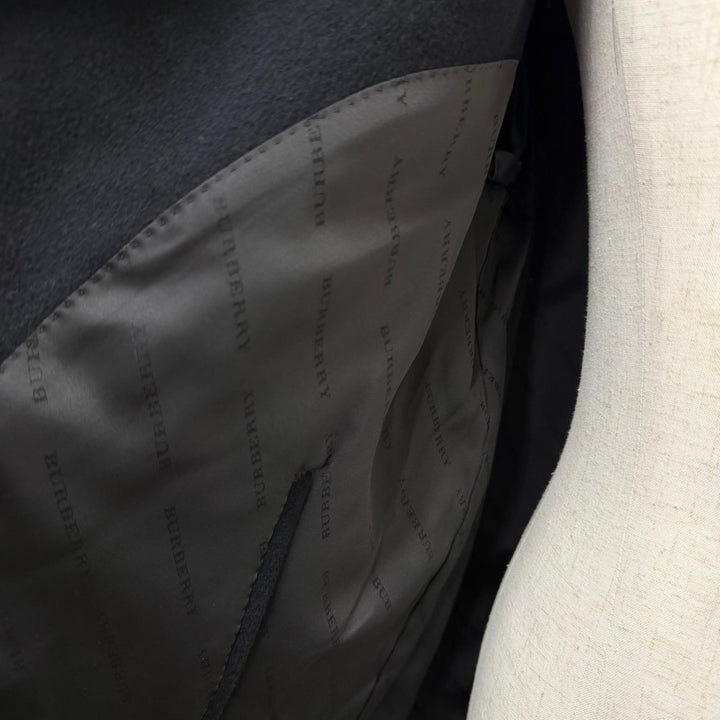 美品□BURBERRY LONDON バーバリーロンドン カシミヤ シルク フライフロント ステンカラーコート ブラック 92-170-5 日本製 正規品