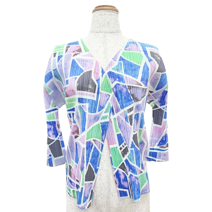 極美品△PLEATS PLEASE プリーツプリーズ イッセイミヤケ 23SS PP31JO723 総柄デザイン ボタンレス カーディガン マルチカラー 3 正規品