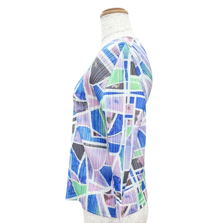極美品△PLEATS PLEASE プリーツプリーズ イッセイミヤケ 23SS PP31JO723 総柄デザイン ボタンレス カーディガン マルチカラー 3 正規品