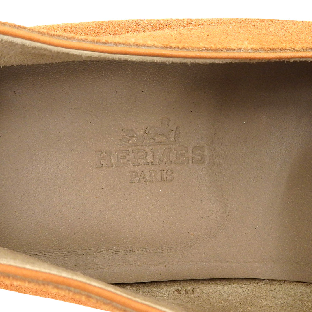 美品▲HERMES エルメス スウェードレザー Hロゴステッチ ヴァンプ ローファー オレンジ 40 イタリア製 メンズ