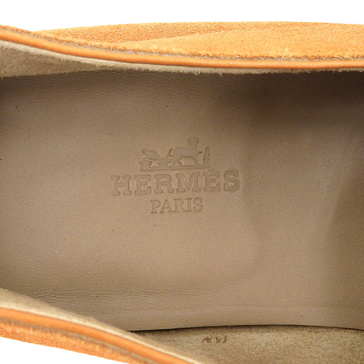美品▲HERMES エルメス スウェードレザー Hロゴステッチ ヴァンプ ローファー オレンジ 40 イタリア製 メンズ