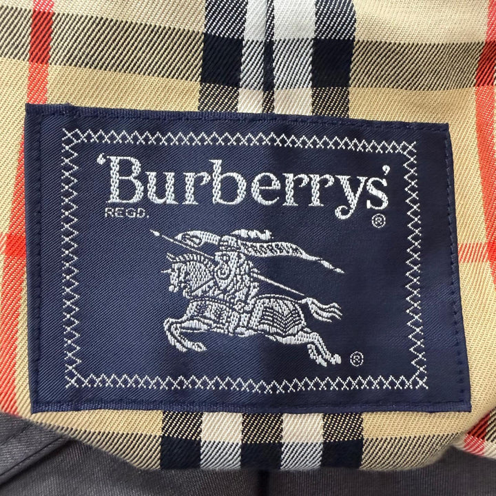 美品□Burberrys バーバリー ヴィンテージ 裏ノバチェック柄 フライフロント ステンカラーコート チャコール 92-170-5 日本製 正規品