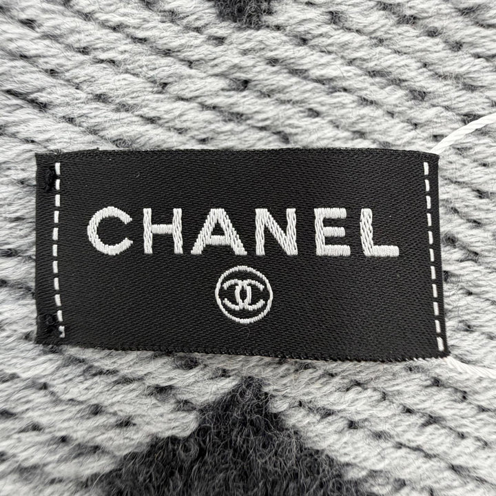 未使用品◇CHANEL シャネル ウール カシミヤ混 ココマーク フリンジ付き マフラー ショール ストール グレー イタリア製 レディース