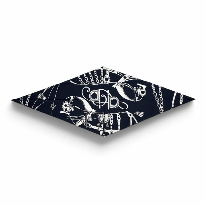 未使用品△HERMES エルメス H434223T ロザンジュGM 宮廷の馬具 コットン マリン ブルー テュルカン ひし形 現行品 スカーフ 定価119900円