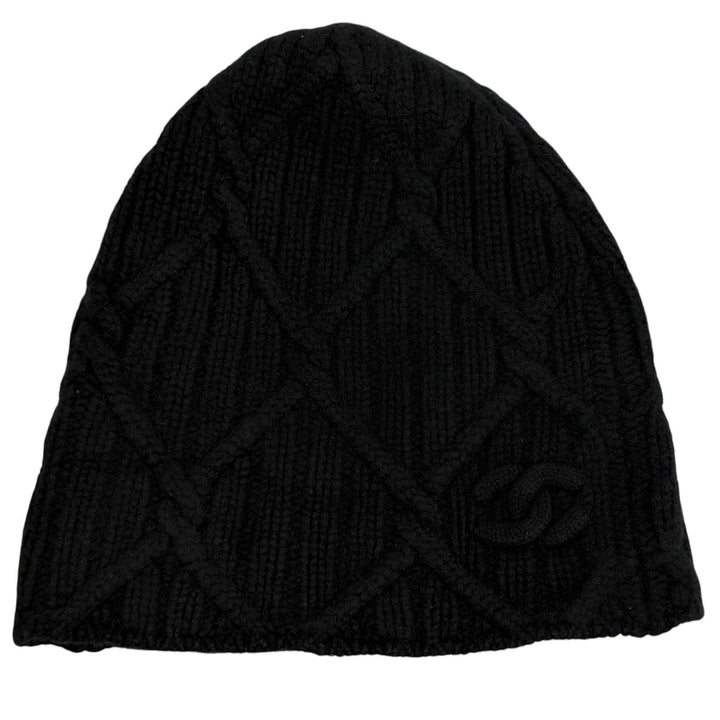 美品★CHANEL シャネル 18B カシミヤ100％ ココマーク ニットキャップ ビーニー 帽子 ブラック 英国製 レディース