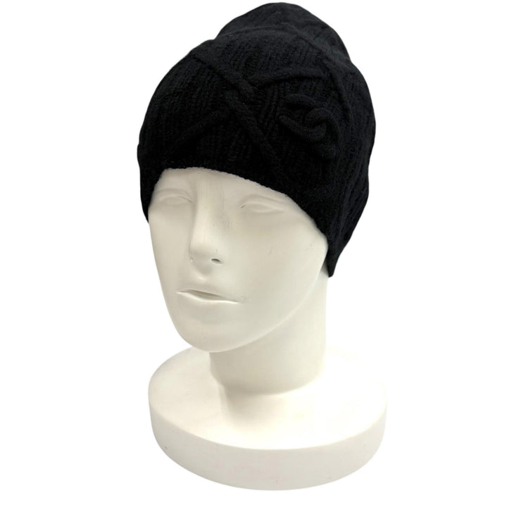 美品★CHANEL シャネル 18B カシミヤ100％ ココマーク ニットキャップ ビーニー 帽子 ブラック 英国製 レディース