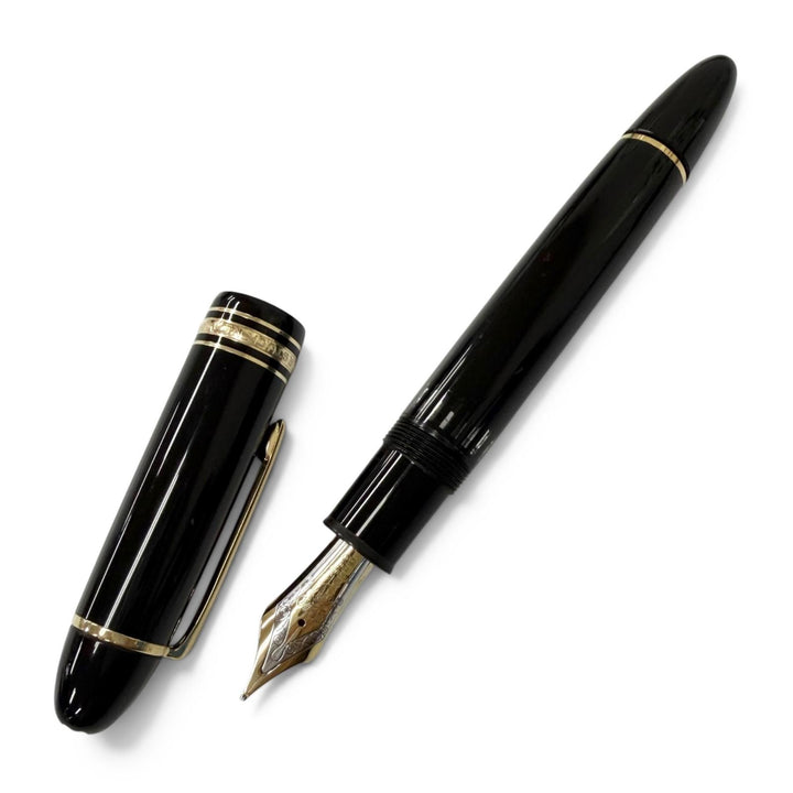 美品□MONTBLANC モンブラン マイスターシュテュック 149 ペン先18K OMニブ キャップ式 希少 万年筆 ブラック ゴールド ドイツ製 メンズ