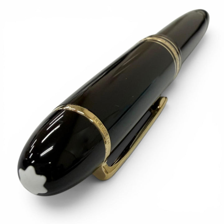 美品□MONTBLANC モンブラン マイスターシュテュック 149 ペン先18K OMニブ キャップ式 希少 万年筆 ブラック ゴールド ドイツ製 メンズ