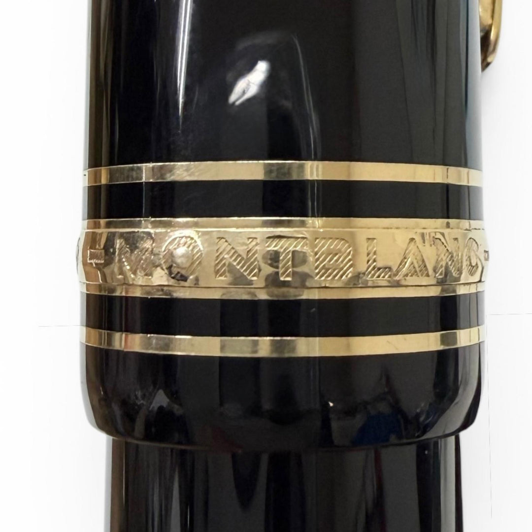 美品□MONTBLANC モンブラン マイスターシュテュック 149 ペン先18K OMニブ キャップ式 希少 万年筆 ブラック ゴールド ドイツ製 メンズ