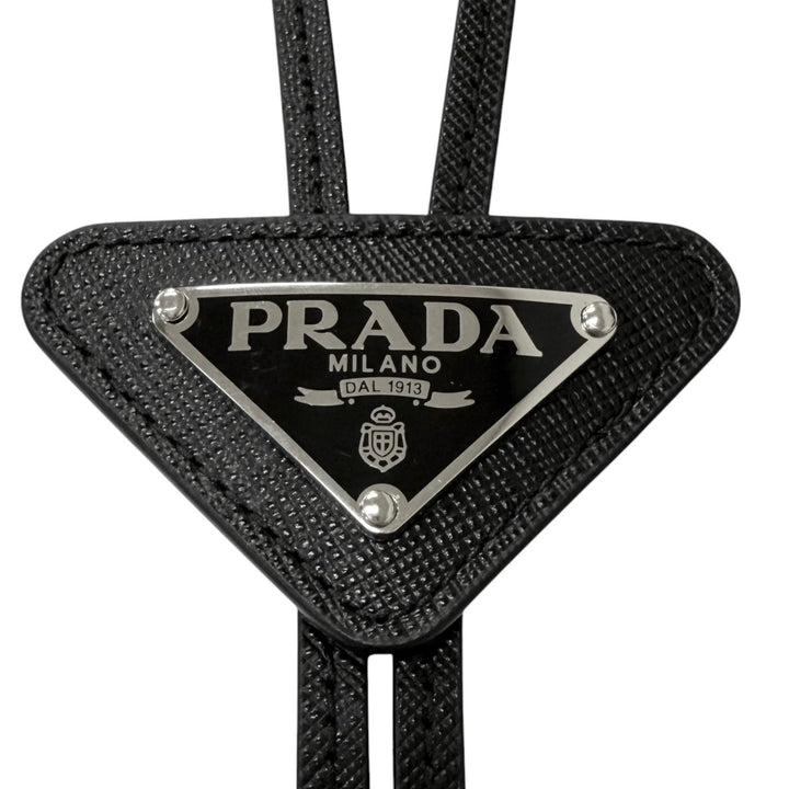 極美品□PRADA プラダ 2IC027 サフィアーノレザー トライアングルロゴ 三角プレート ボロタイ ループタイ ブラック メンズ レディース