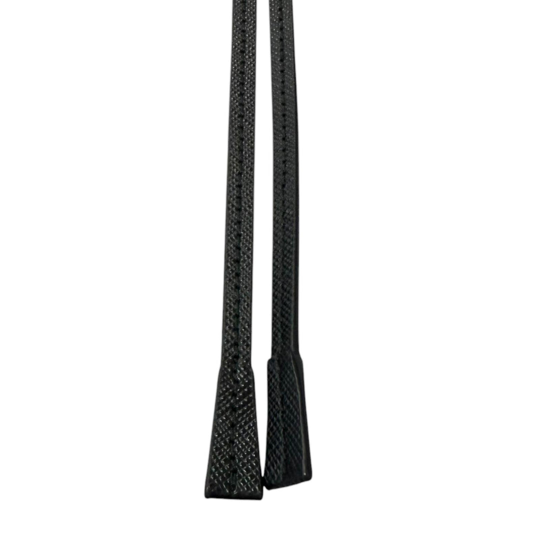 極美品□PRADA プラダ 2IC027 サフィアーノレザー トライアングルロゴ 三角プレート ボロタイ ループタイ ブラック メンズ レディース