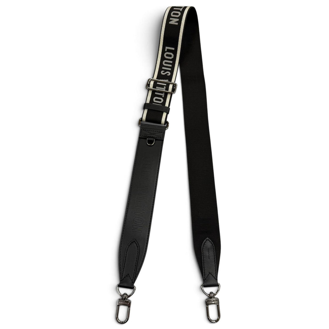 極美品▼LOUIS VUITTON ルイヴィトン J02496 ファブリック レザー ロゴ ショルダーストラップ ブラック シルバー金具 フランス製 メンズ