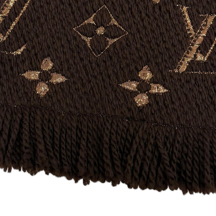 美品☆LOUIS VUITTON ルイヴィトン M71383 エシャルプ ロゴマニア シャイン ウール シルク マロン フリンジ付 マフラー 伊製 正規品