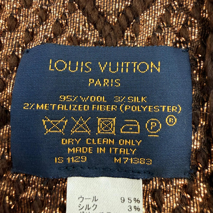 美品☆LOUIS VUITTON ルイヴィトン M71383 エシャルプ ロゴマニア シャイン ウール シルク マロン フリンジ付 マフラー 伊製 正規品