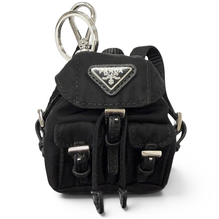 極美品□PRADA プラダ 2TT205 トライアングルロゴ リュックサックモチーフ バッグチャーム ストラップ ブラック イタリア製 メンズ 箱付