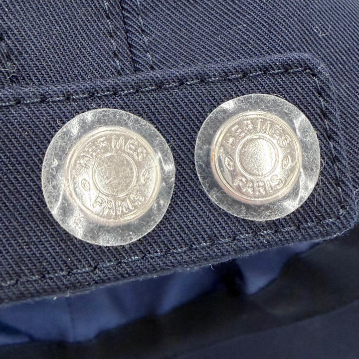 極美品▼HERMES エルメス セレナ Hエレクトリック セリエ金具 ロゴ刺繍 帽子 キャップ ネイビー 57 イタリア製 正規品 メンズ 保存袋付き