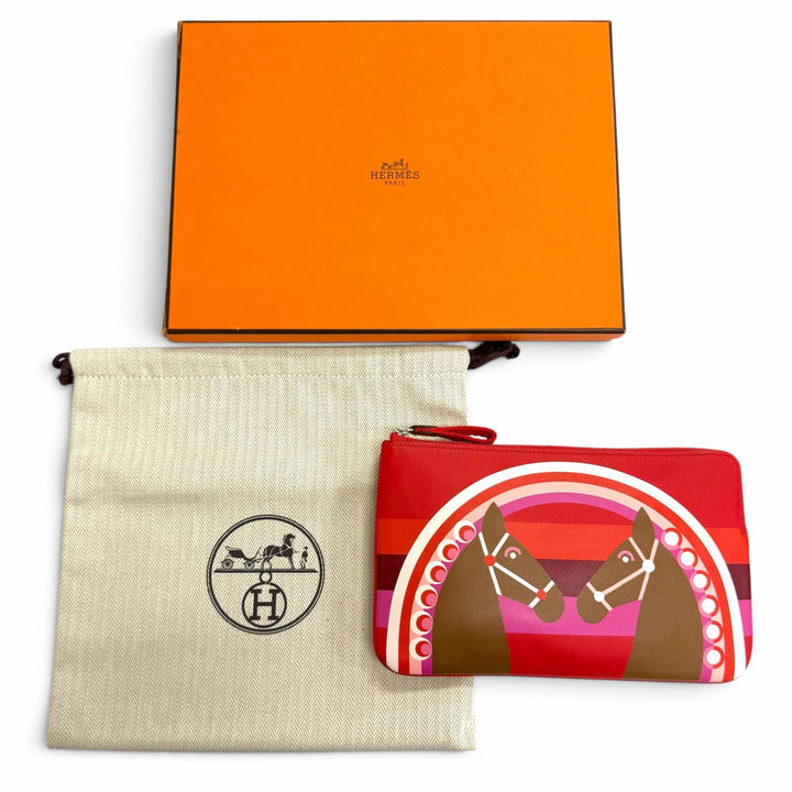 未使用品△HERMES エルメス カレポケットロング レインボーラブ ヴォースイフト ルージュクー アルザン ポーチ Z刻印 定価334400円 袋付