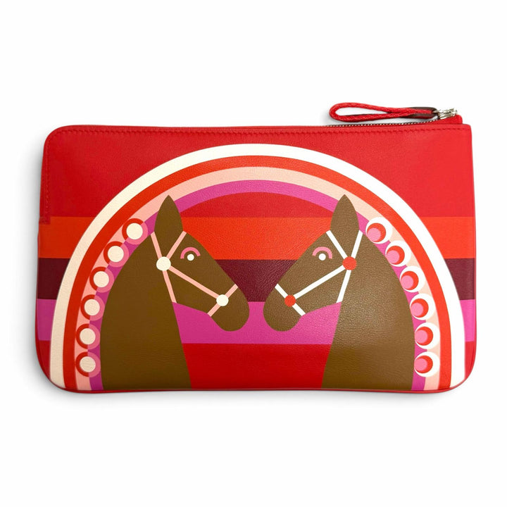 未使用品△HERMES エルメス カレポケットロング レインボーラブ ヴォースイフト ルージュクー アルザン ポーチ Z刻印 定価334400円 袋付