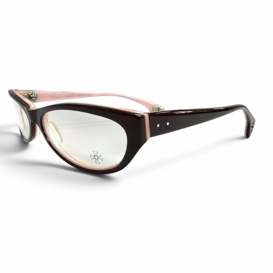 極美品△CHROME HEARTS クロムハーツ EDITH 925 メガネ 眼鏡 アイウェア ブラウン ピンク シルバー金具 デモレンズ 日本製 レディース