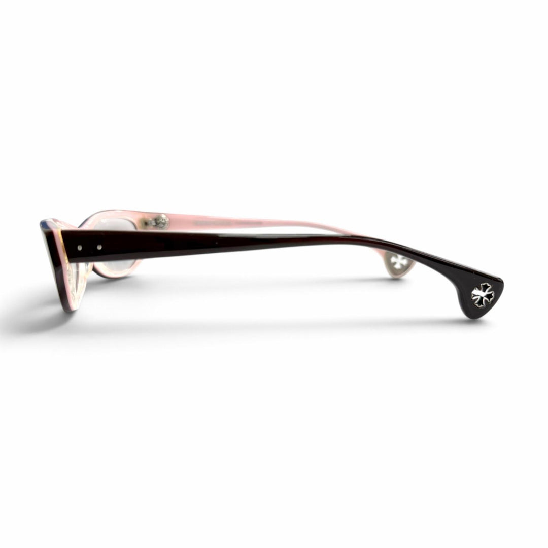 極美品△CHROME HEARTS クロムハーツ EDITH 925 メガネ 眼鏡 アイウェア ブラウン ピンク シルバー金具 デモレンズ 日本製 レディース