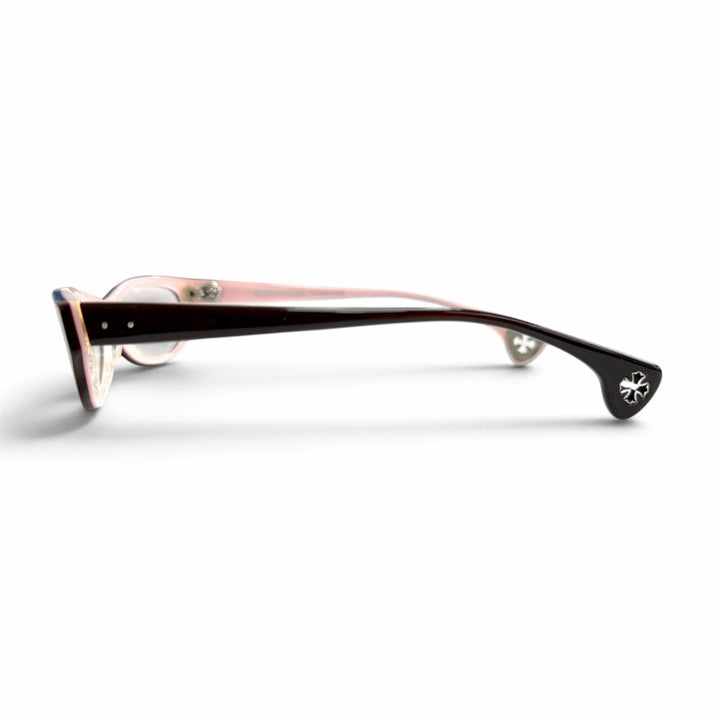 極美品△CHROME HEARTS クロムハーツ EDITH 925 メガネ 眼鏡 アイウェア ブラウン ピンク シルバー金具 デモレンズ 日本製 レディース
