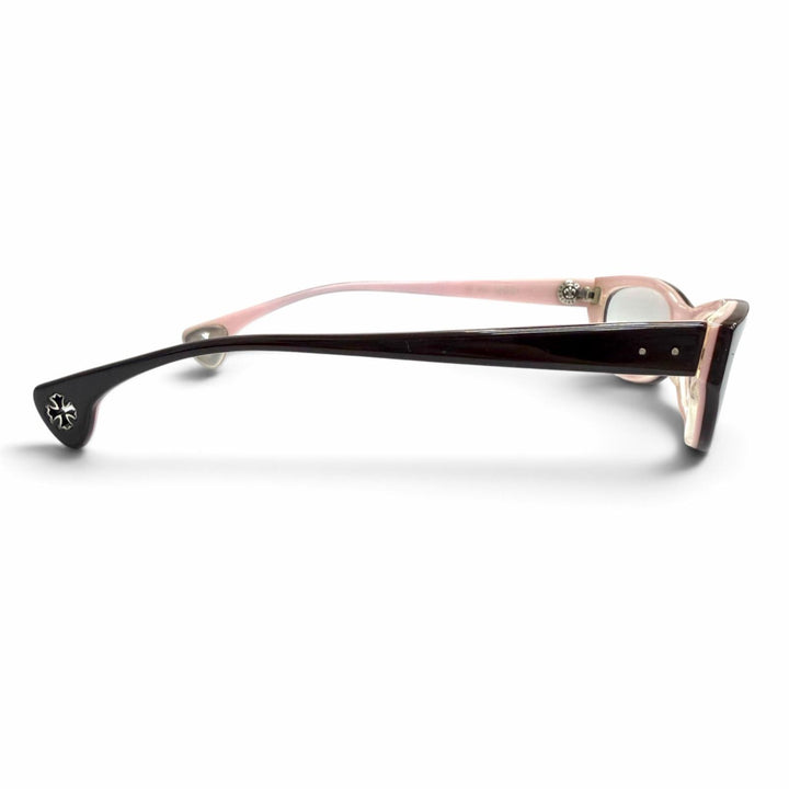極美品△CHROME HEARTS クロムハーツ EDITH 925 メガネ 眼鏡 アイウェア ブラウン ピンク シルバー金具 デモレンズ 日本製 レディース