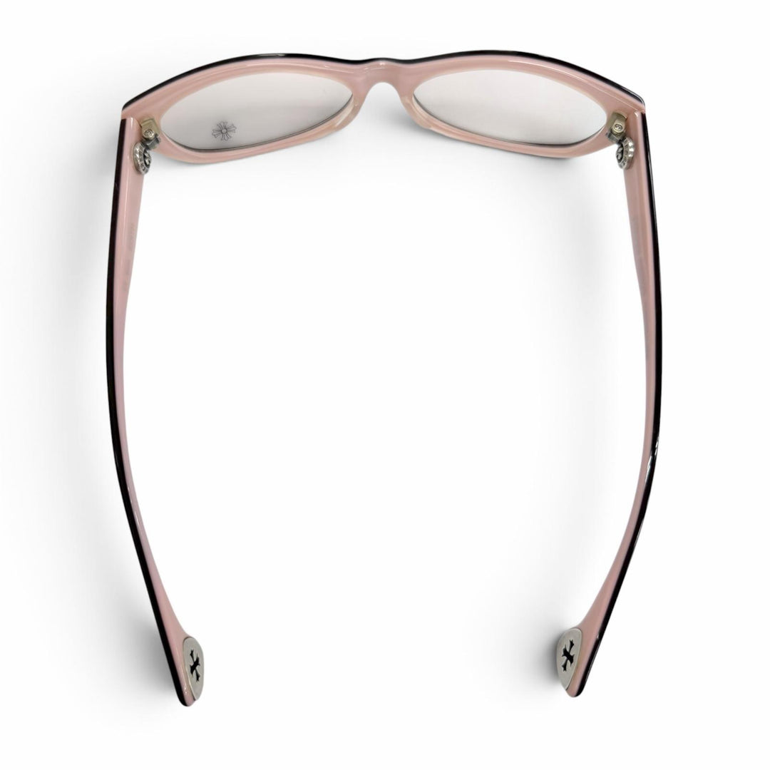 極美品△CHROME HEARTS クロムハーツ EDITH 925 メガネ 眼鏡 アイウェア ブラウン ピンク シルバー金具 デモレンズ 日本製 レディース