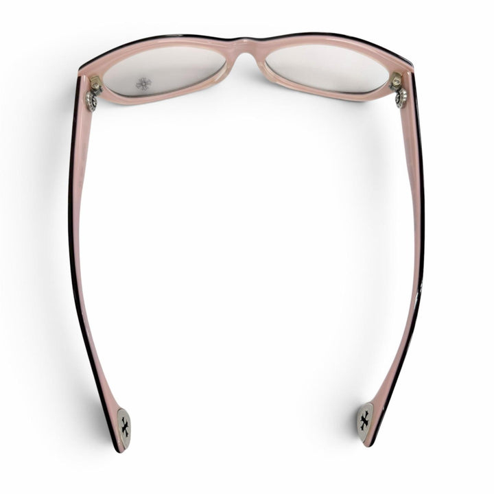 極美品△CHROME HEARTS クロムハーツ EDITH 925 メガネ 眼鏡 アイウェア ブラウン ピンク シルバー金具 デモレンズ 日本製 レディース