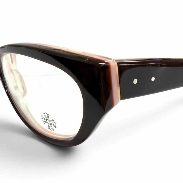 極美品△CHROME HEARTS クロムハーツ EDITH 925 メガネ 眼鏡 アイウェア ブラウン ピンク シルバー金具 デモレンズ 日本製 レディース