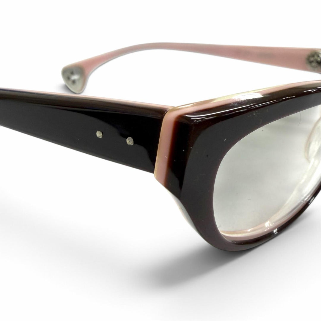 極美品△CHROME HEARTS クロムハーツ EDITH 925 メガネ 眼鏡 アイウェア ブラウン ピンク シルバー金具 デモレンズ 日本製 レディース